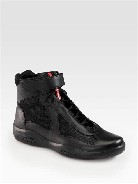 prada mens trainers black|prada men's sneakers high top.